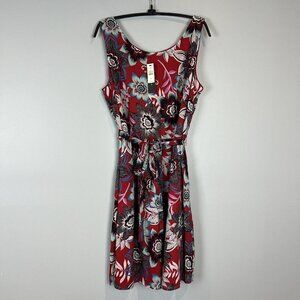Talbots Salsa Red Floral Belted Sundress Jacobean Dress 14P Petite NWT Pockets!
